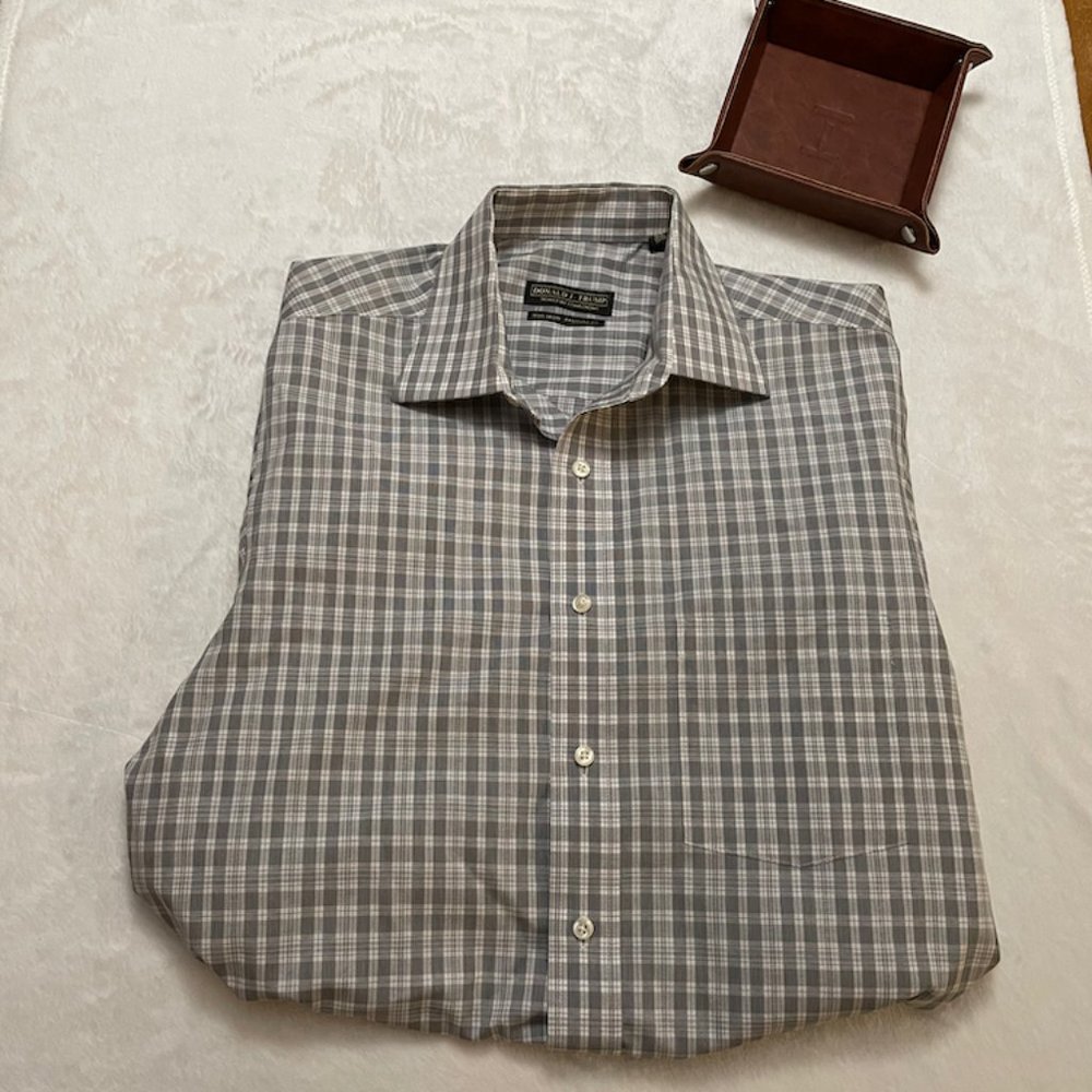 Donald J Trump Signature Grey Plaid Dress Shirt